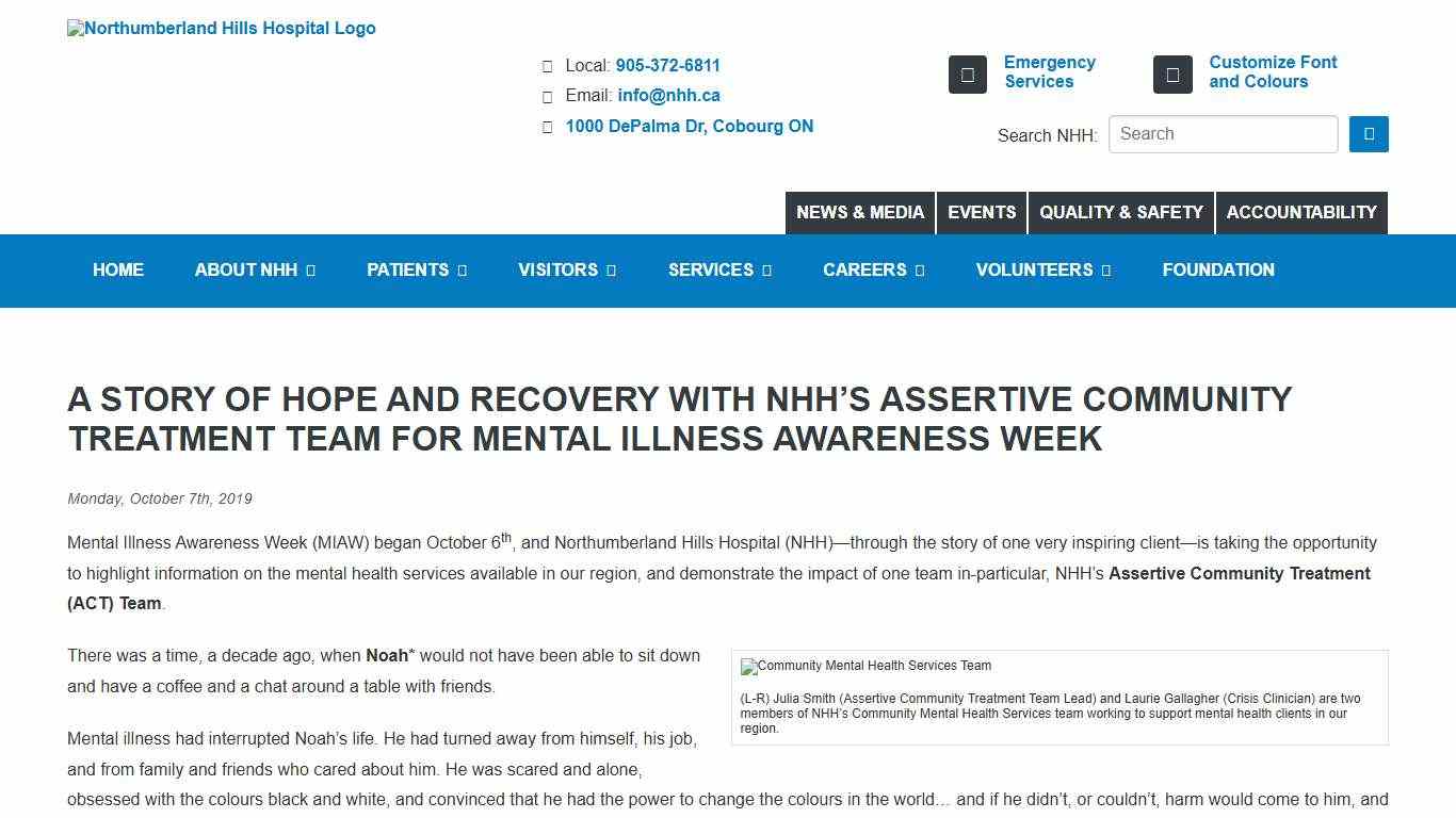 A story of hope and recovery with NHH’s Assertive Community Treatment Team for Mental Illness Awareness Week