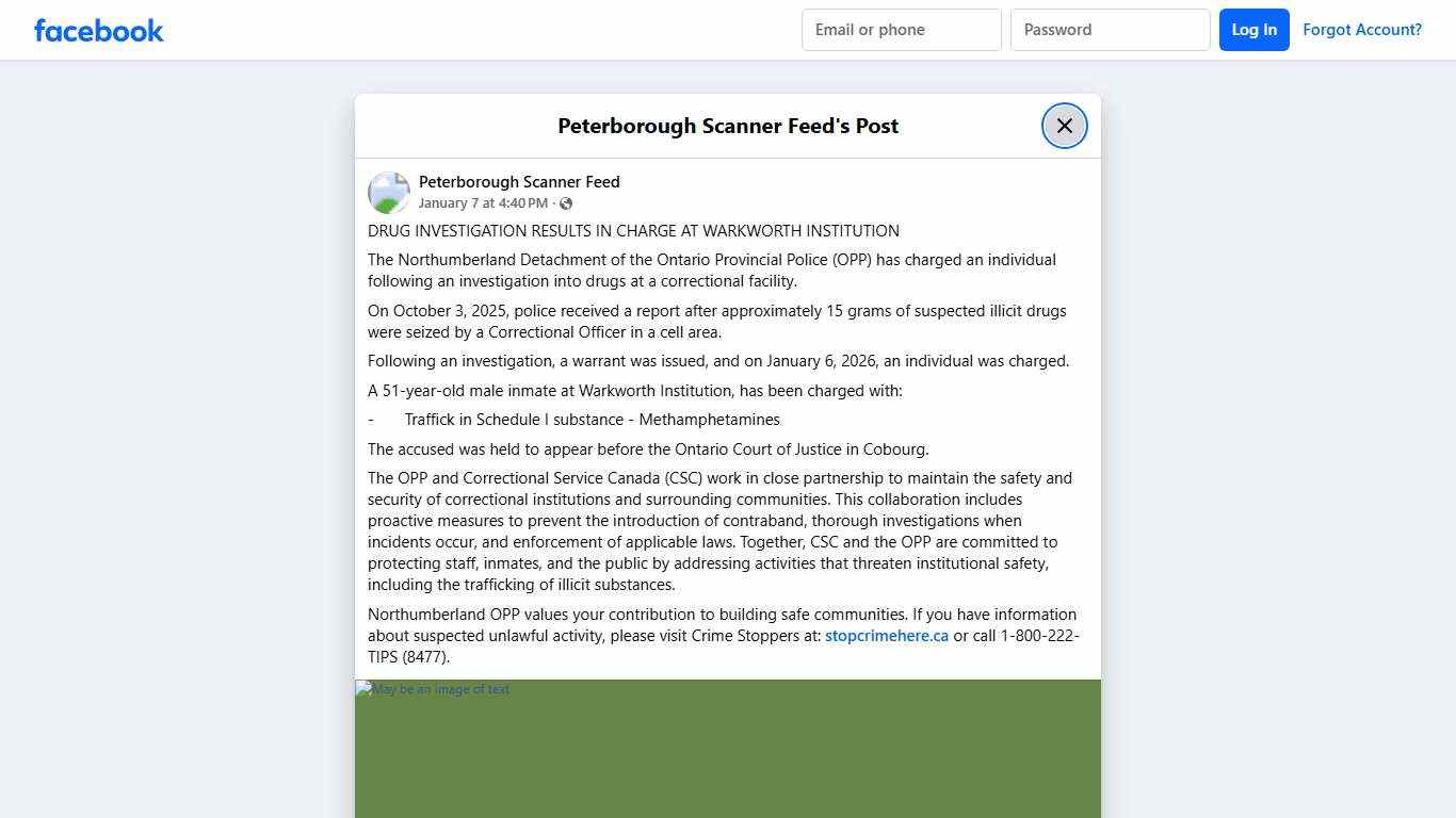 DRUG INVESTIGATION RESULTS IN... - Peterborough Scanner Feed Facebook